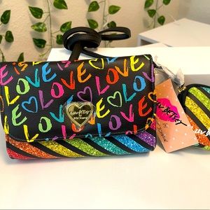 Rainbow BETSEY Johnson crossbody bag with matching airpod case Bnwt